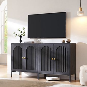Modern TV Stand Set for 70 Inch TVs, Mid-Century Wood Media Console w/ Adjustable Shelves & Storage