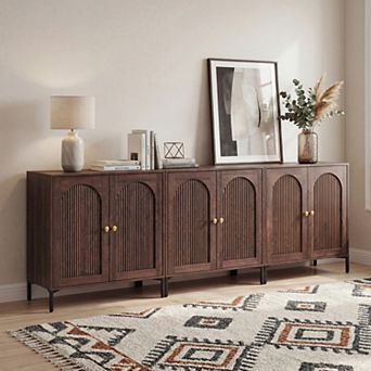 Modern TV Stand Set for 70 Inch TVs, Mid-Century Wood Media Console w/ Adjustable Shelves & Storage