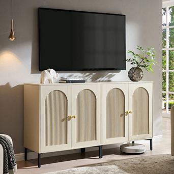 Modern TV Stand Set for 70 Inch TVs, Mid-Century Wood Media Console w/ Adjustable Shelves & Storage