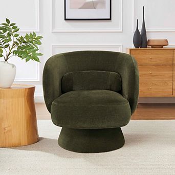 Swivel Barrel Chair, 360° Accent Armchair with Pillow, Modern Club Chair for Living Room, Bedroom