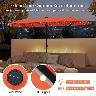 13FT Double-sided Patio Umbrella with Solar Lights for Garden Pool Backyard