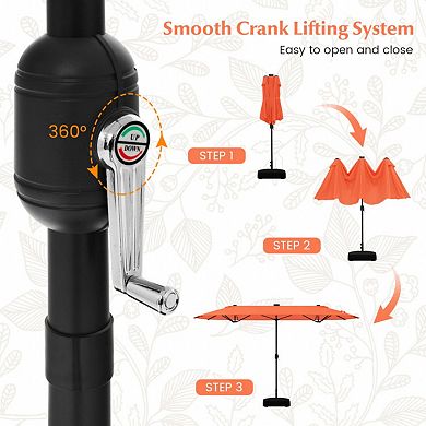 13FT Double-sided Patio Umbrella with Solar Lights for Garden Pool Backyard