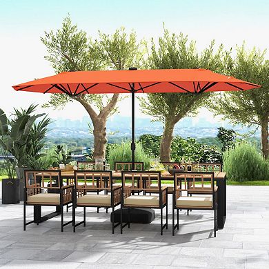 13FT Double-sided Patio Umbrella with Solar Lights for Garden Pool Backyard