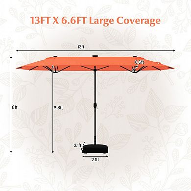 13FT Double-sided Patio Umbrella with Solar Lights for Garden Pool Backyard