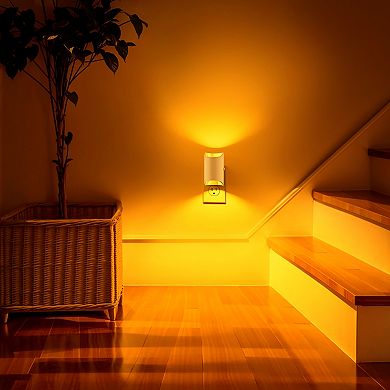 1W Plug in Cylindrical Integrated LED Night Light with Light Amber 1600K Up and Down Glow 2 Pack
