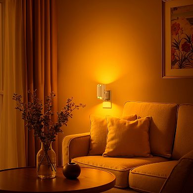 1W Plug in Cylindrical Integrated LED Night Light with Light Amber 1600K Up and Down Glow 2 Pack