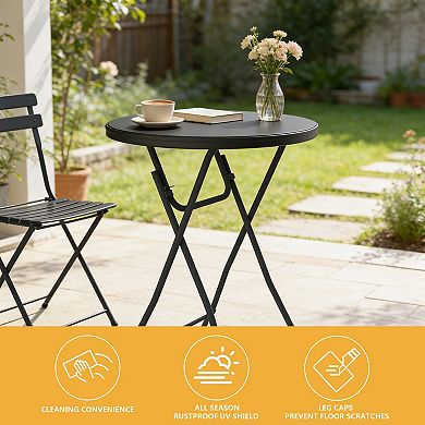 Yardgrace Blow molded bar round table Weatherproof Bistro Table for Balcony outdoo patio table Black