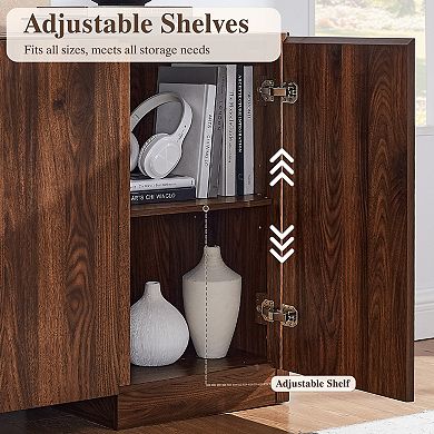 Sideboard Buffet Cabinet with Storage, 66" Kitchen Storage Cabinet w/ 4 Doors, Modern Rounded Corner