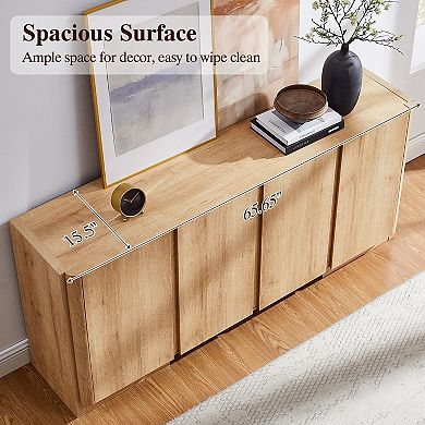 Sideboard Buffet Cabinet with Storage, 66" Kitchen Storage Cabinet w/ 4 Doors, Modern Rounded Corner