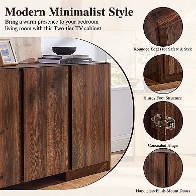 Sideboard Buffet Cabinet with Storage, 66" Kitchen Storage Cabinet w/ 4 Doors, Modern Rounded Corner