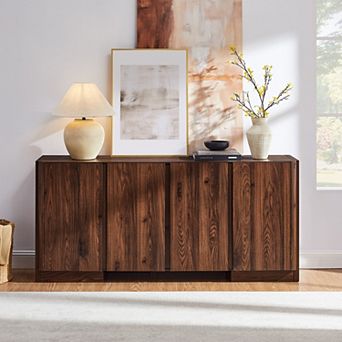 Sideboard Buffet Cabinet with Storage, 66" Kitchen Storage Cabinet w/ 4 Doors, Modern Rounded Corner