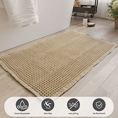Waffle Braided Bath Mat Soft Bath Rugs, Super Absorbent Non Slip Bathroom Rug