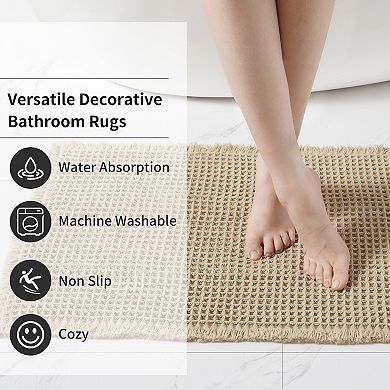 Waffle Braided Bath Mat Soft Bath Rugs, Super Absorbent Non Slip Bathroom Rug