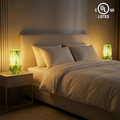 Multicolor Glass Table Lamp with E12 Base, Dimmer & Braided Cord