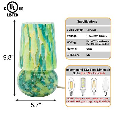Multicolor Glass Table Lamp with E12 Base, Dimmer & Braided Cord