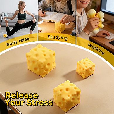 Cheese Squishy 2.4 inch, Cheese Block Squeeze Toy, Squishies Stress Relief Fidget Toy