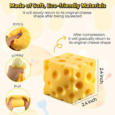 Cheese Squishy 2.4 inch, Cheese Block Squeeze Toy, Squishies Stress Relief Fidget Toy