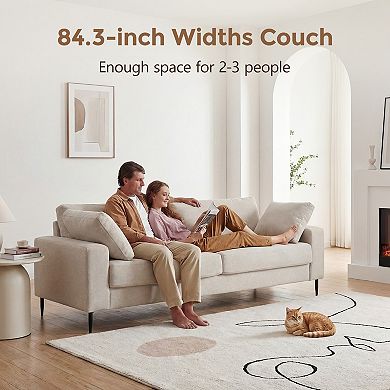 84.3" Modern 3-Seater Sofa Couch w/ Arm, Mid-Century Deep Comfy LoveSeat for Apartment Living Room