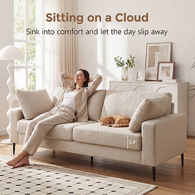 84.3" Modern 3-Seater Sofa Couch w/ Arm, Mid-Century Deep Comfy LoveSeat for Apartment Living Room