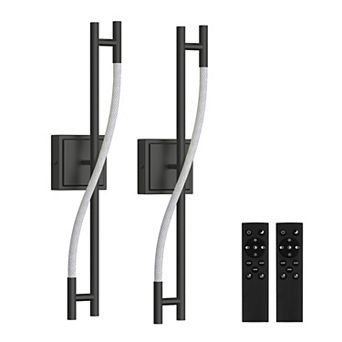 24.8 in Integrated LED Wall Sconce, Matte Black, Modern, Remote, 8000mAh Rechargeable, Woven, 2 Pack