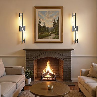 24.8in Integrated LED Wall Sconce, Matte Black, Modern, Remote, 8000mAh Rechargeable, Woven, 2 Pack