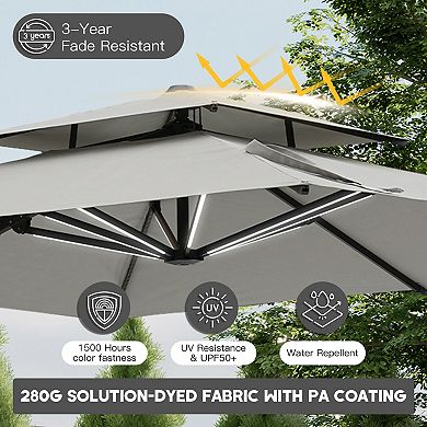 Clihome 10x10ft Double Top Cantilever Umbrella with LED Lights Rectangular Crank Market Umbrella