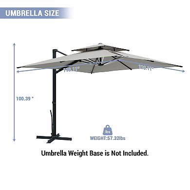 Clihome 10x10ft Double Top Cantilever Umbrella with LED Lights Rectangular Crank Market Umbrella