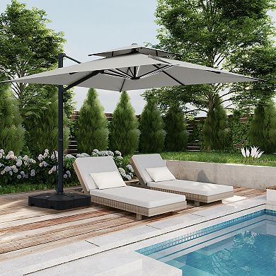 Clihome 10x10ft Double Top Cantilever Umbrella with LED Lights Rectangular Crank Market Umbrella