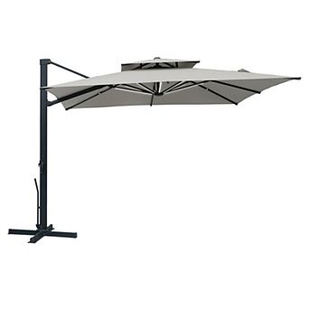 Clihome 10x10ft Double Top Cantilever Umbrella with LED Lights Rectangular Crank Market Umbrella