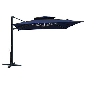 Clihome 10x10ft Double Top Cantilever Umbrella with LED Lights Rectangular Crank Market Umbrella