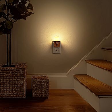 1W Candle Style Plug in Integrated LED Night Light with Light Woodgrain Plastic Amber 2700K 2 Pack
