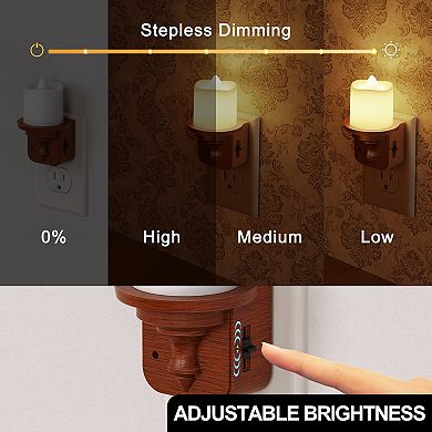 1W Candle Style Plug in Integrated LED Night Light with Light Woodgrain Plastic Amber 2700K 2 Pack