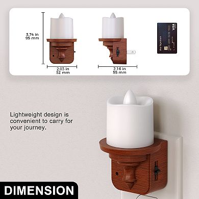 1W Candle Style Plug in Integrated LED Night Light with Light Woodgrain Plastic Amber 2700K 2 Pack