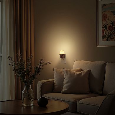 1W Candle Style Plug in Integrated LED Night Light with Light Woodgrain Plastic Amber 2700K 2 Pack