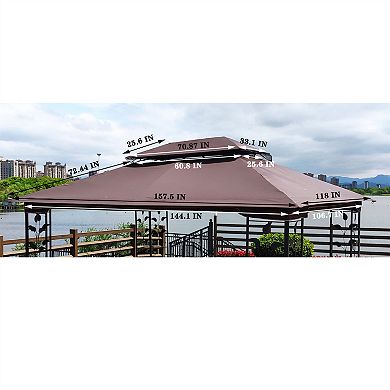 13x10 Ft Patio Double Roof Gazebo Replacement Canopy Top Fabric