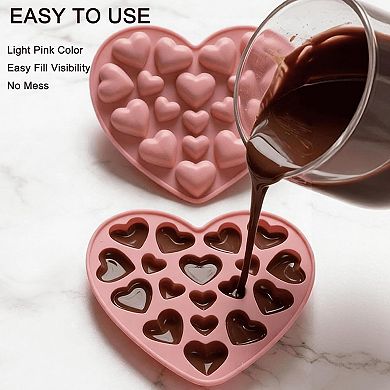 2 Pack Heart Shaped Silicone Chocolate Candy Gummy Mold Set Non-Stick Reusable