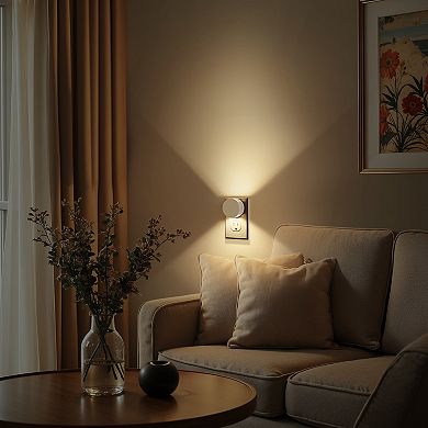 1W Integrated LED Plug In Round Wall Night Light Amber 3000K Button Adjustable Dusk to Dawn 2 Pack