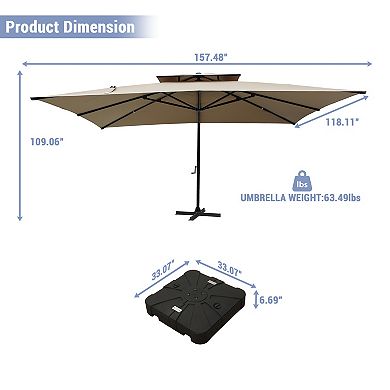 Clihome 10x13ft Double Top Cantilever Umbrella Rectangular Crank Market Umbrella