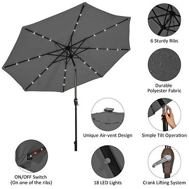 10 Feet Outdoor Patio Umbrella with Bright Solar LED Lights-Gray