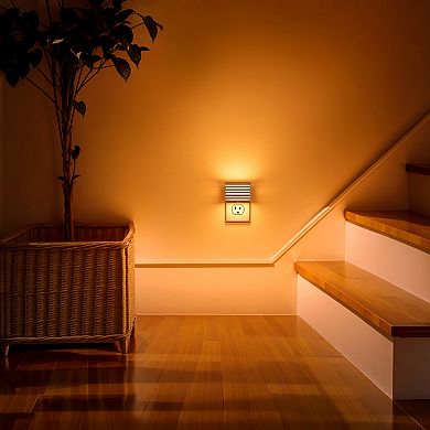1W Plug in Integrated LED Night Light with Dusk to Dawn Up and Down Glow Amber 2000K White 2 Pack