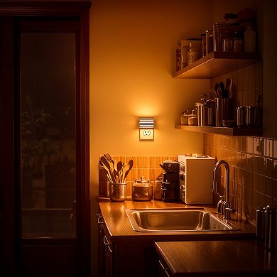 1W Plug in Integrated LED Night Light with Dusk to Dawn Up and Down Glow Amber 2000K White 2 Pack