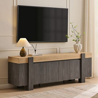 70" Modern Farmhouse TV Stand for up to 80" TV, Wood Entertainment Center w/ Storage for Living Room