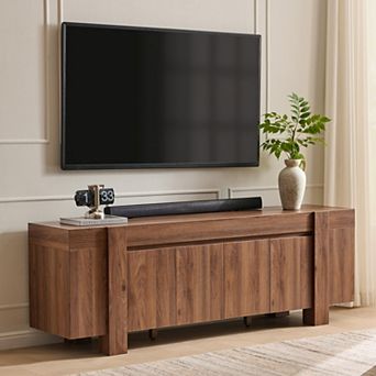 70" Modern Farmhouse TV Stand for up to 80" TV, Wood Entertainment Center w/ Storage for Living Room