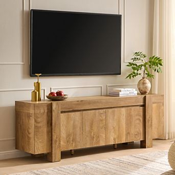 70" Modern Farmhouse TV Stand for up to 80" TV, Wood Entertainment Center w/ Storage for Living Room