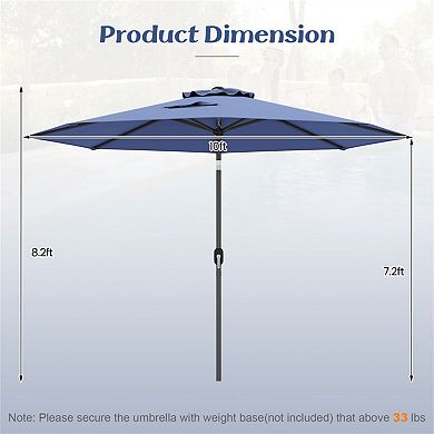 10 Feet Outdoor Patio Umbrella with Tilt Adjustment and Crank