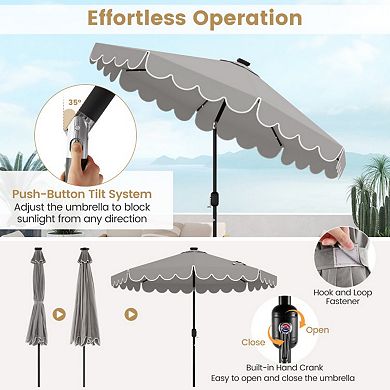 9.3 FT Solar Patio Umbrella with 24 LED Lights Vented Top and Ruffles