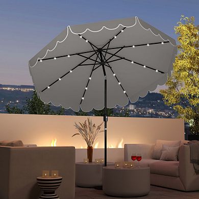 9.3 FT Solar Patio Umbrella with 24 LED Lights Vented Top and Ruffles