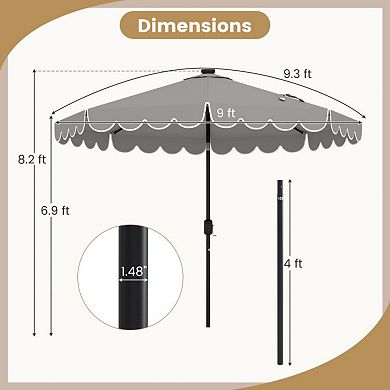 9.3 FT Solar Patio Umbrella with 24 LED Lights Vented Top and Ruffles