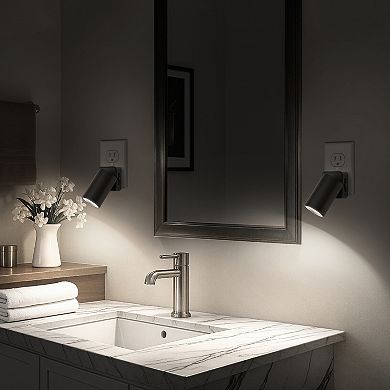 1W Integrated LED Plug In Night Light Black 5000K White Rotatable Cylinder Up and Down Beam 2 Pack