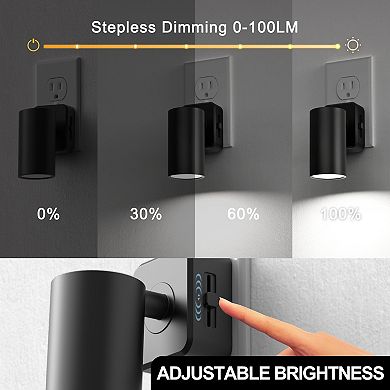 1W Integrated LED Plug In Night Light Black 5000K White Rotatable Cylinder Up and Down Beam 2 Pack